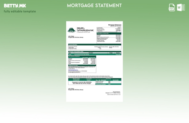 модерен стил Норвешка Berg Sparebank изјава за хипотека Шаблон за Word и PDF